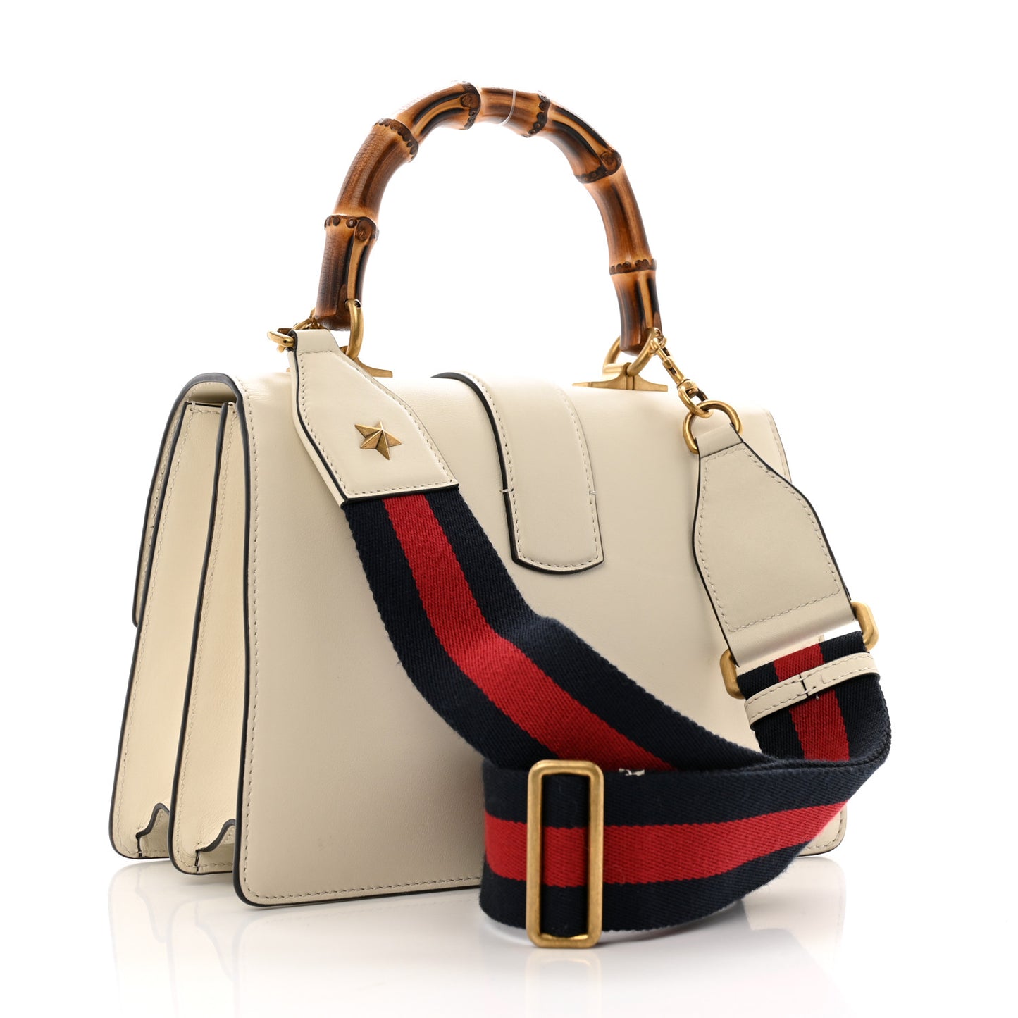 Calfskin Bamboo Web Medium Dionysus Top Handle Bag White Blue Hibiscus Red