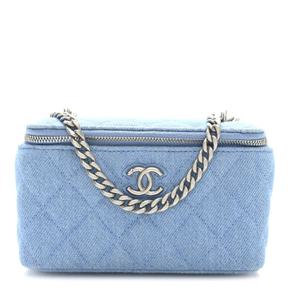 Chanel Denim Quilted Sweetheart Small Vanity Case With Chain Blue 1 of 10