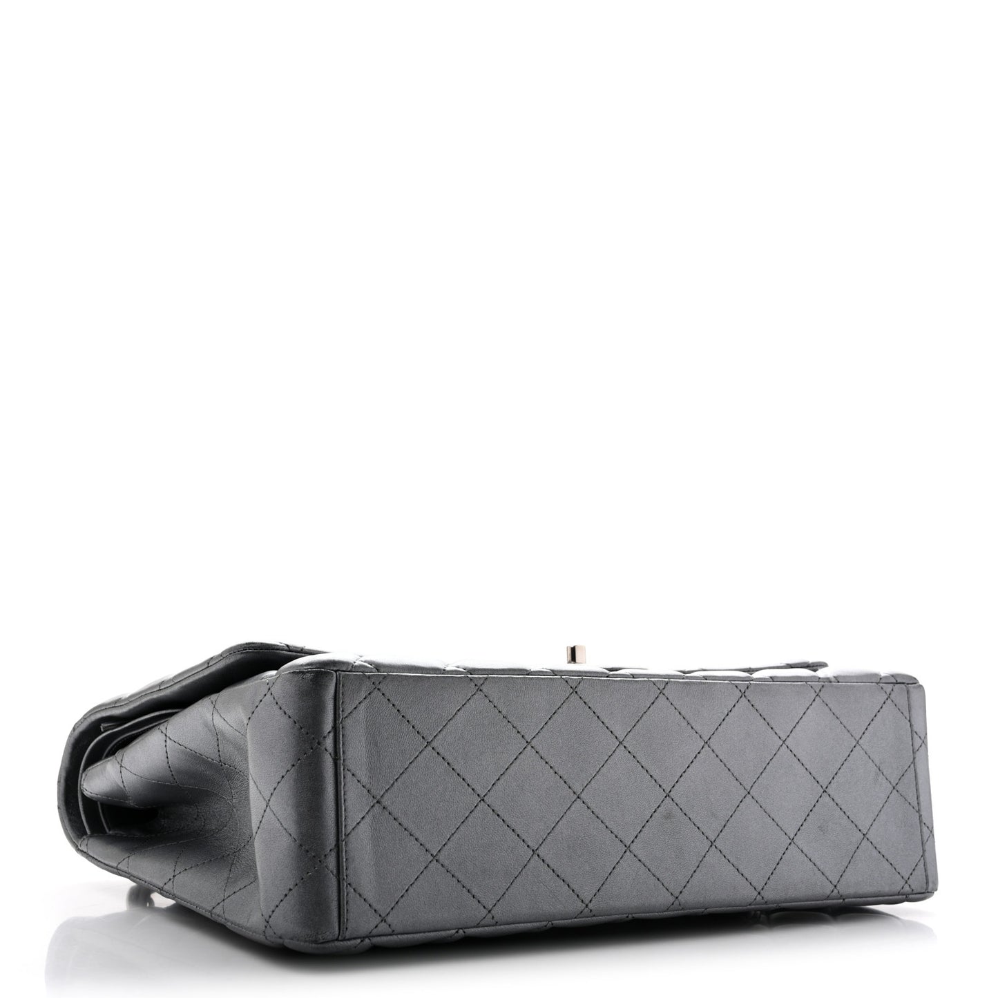 Metallic Lambskin Quilted Maxi Double Flap Pewter