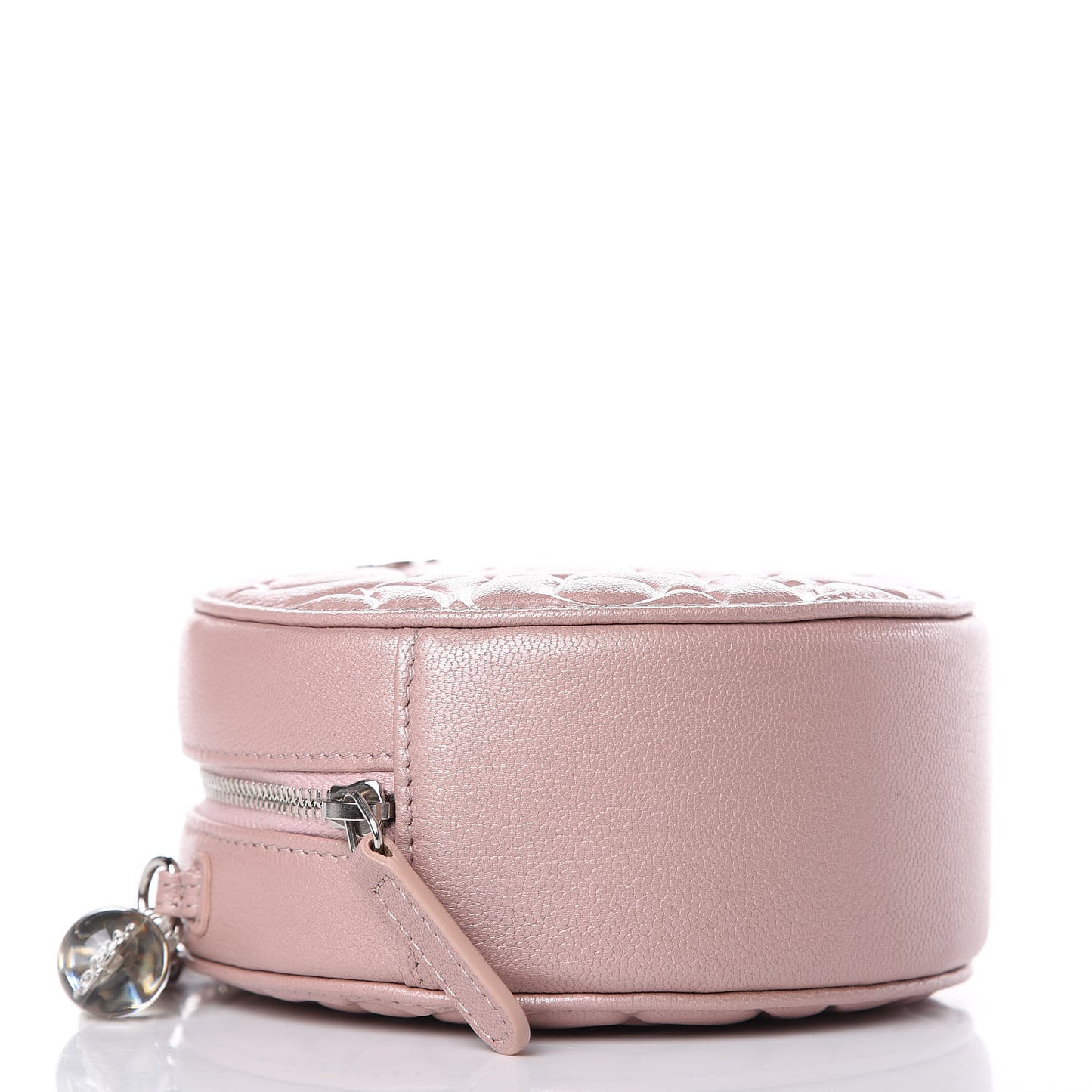 Goatskin Camellia Quilted Round Clutch With Chain Light Pink