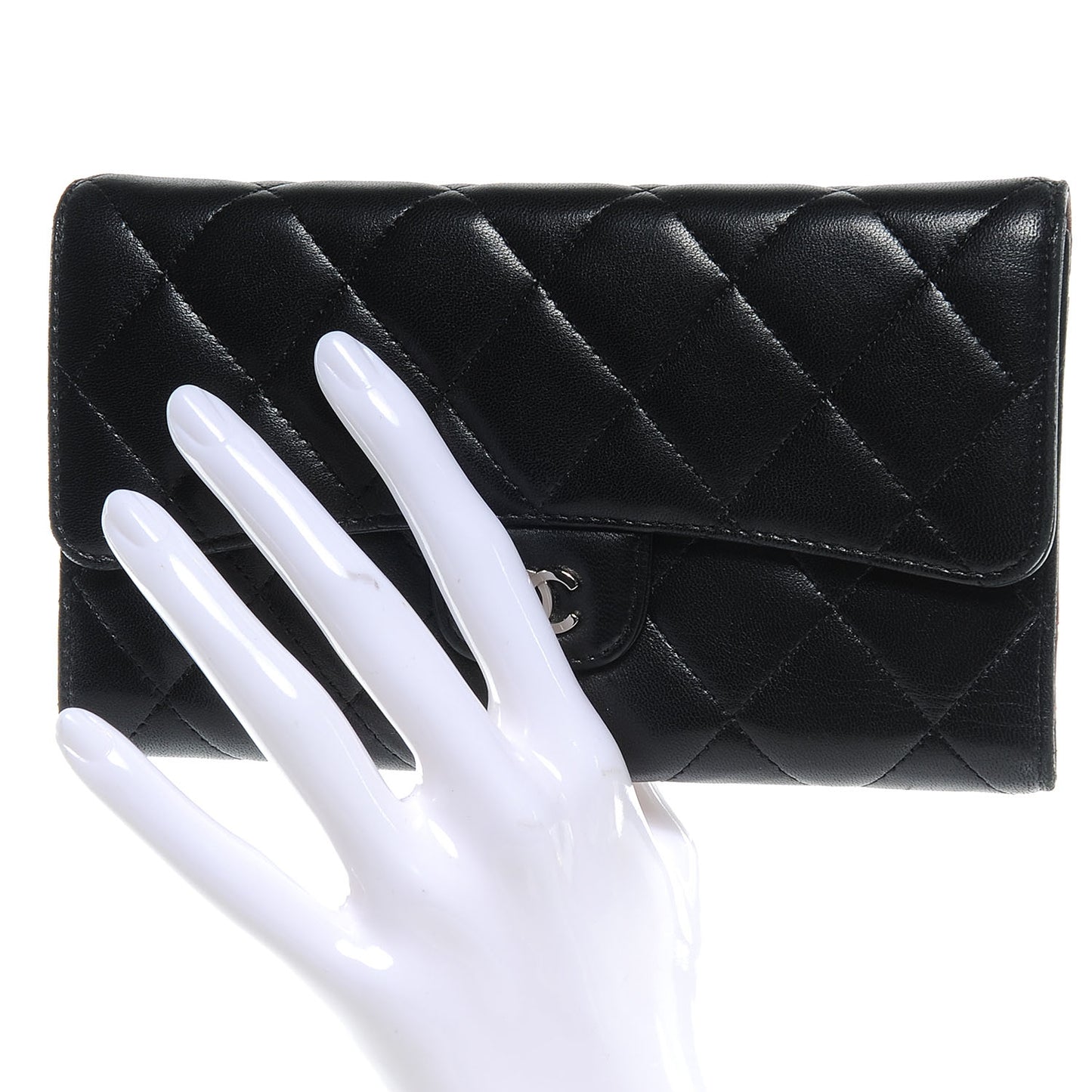 Lambskin Quilted Large Flap Wallet Black