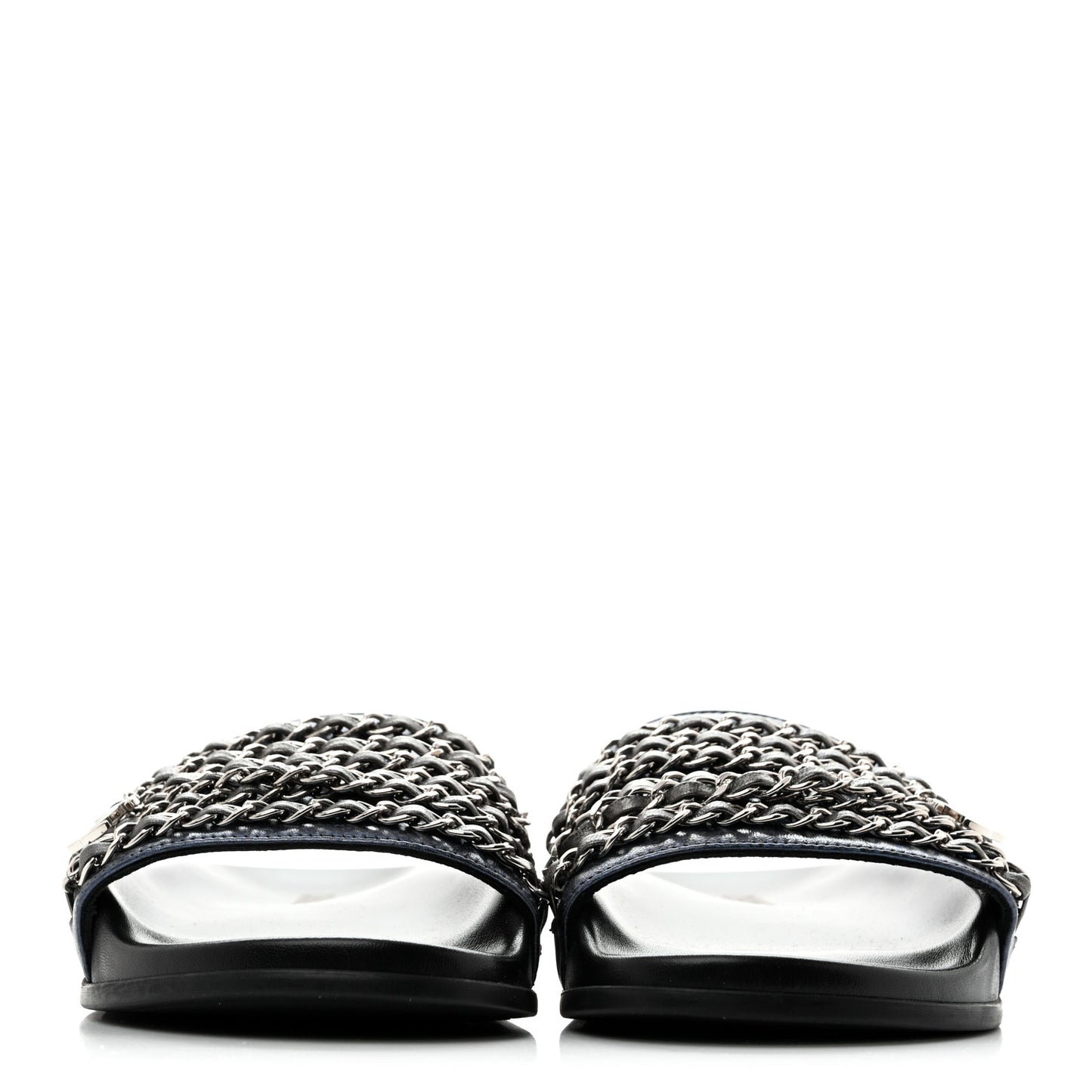 Fantasy Lambskin Chain Slides Sandals Flats 35 Blue