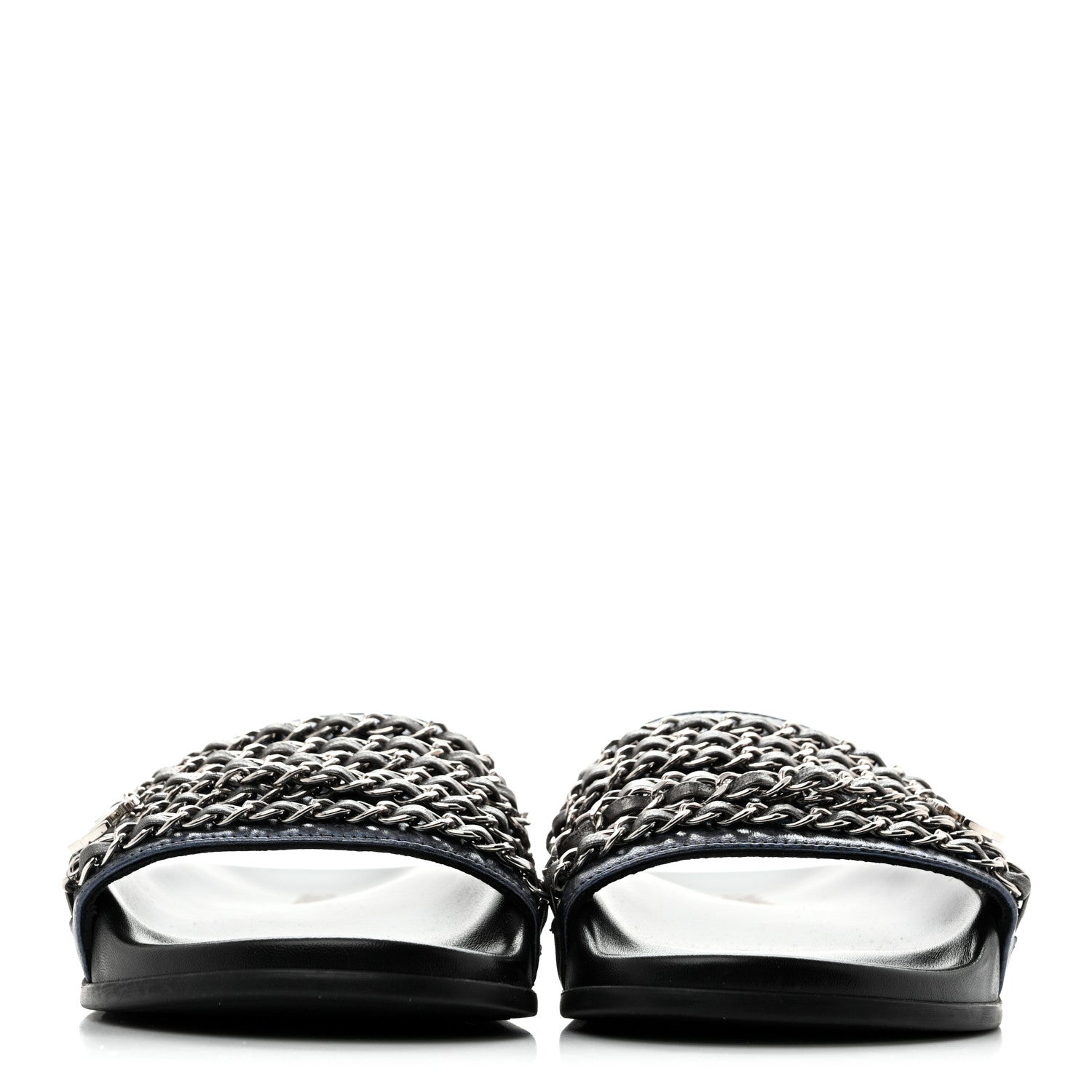 Chanel Fantasy Lambskin Chain Slides Sandals Flats 35 Blue 3 of 10