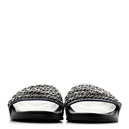Chanel Fantasy Lambskin Chain Slides Sandals Flats 35 Blue 3 of 10