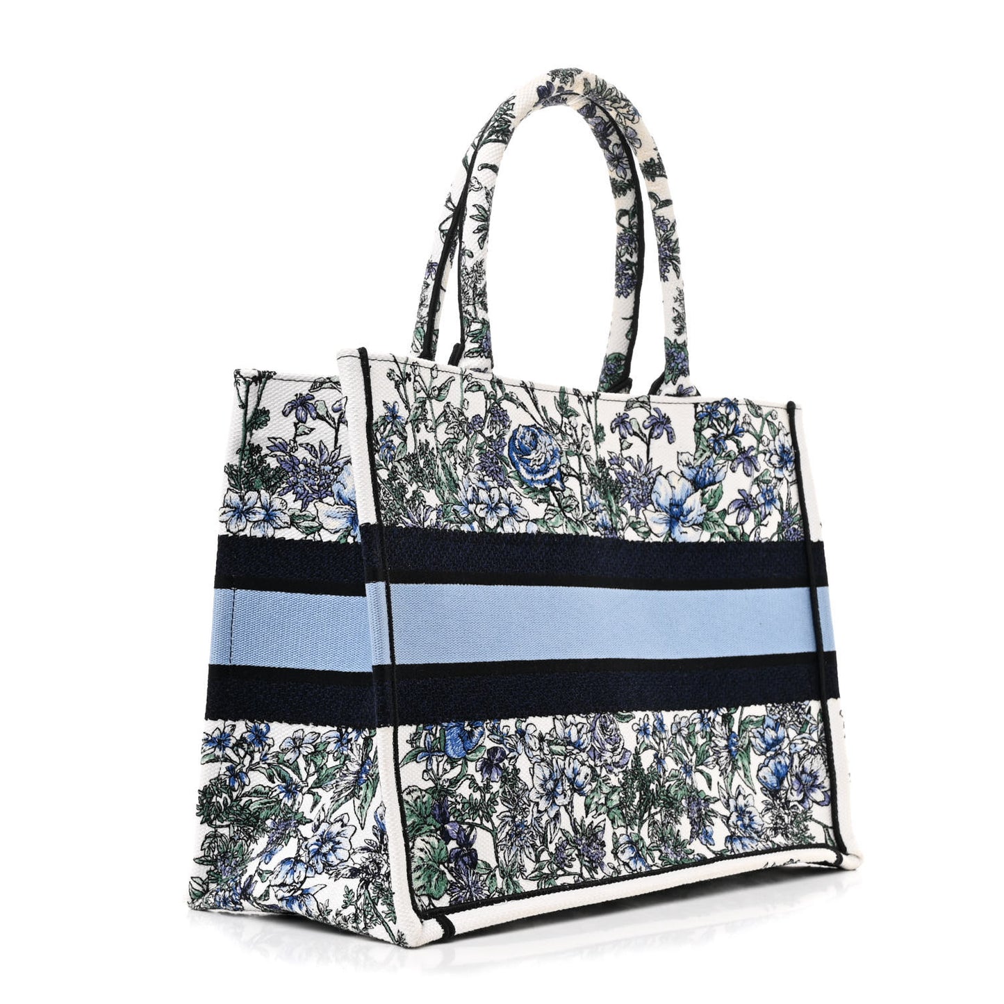 Canvas Embroidered Medium Flowers Book Tote Blue
