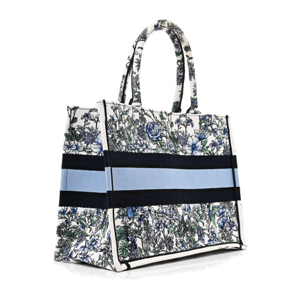 Christian Dior Canvas Embroidered Medium Flowers Book Tote Blue 3 of 11