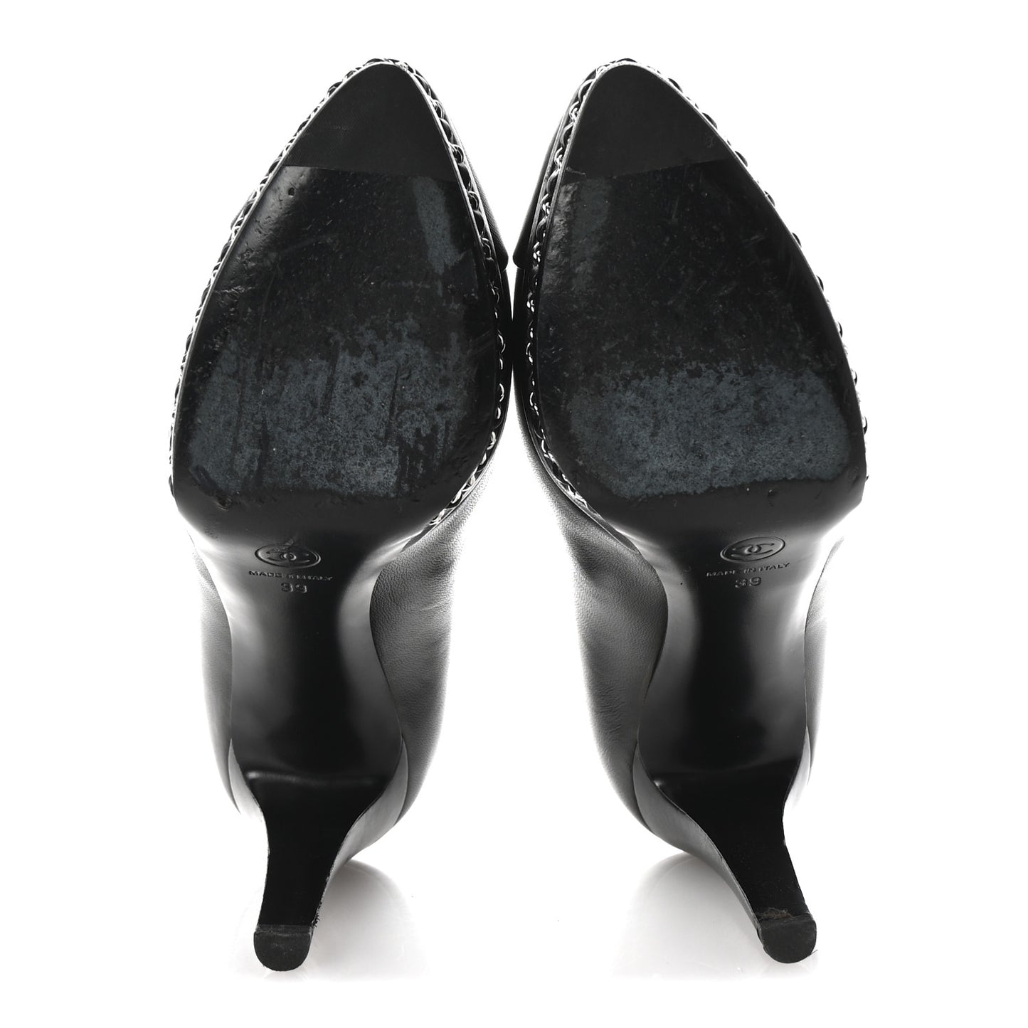 Lambskin CC Cap Toe Platform Chain Pumps 39 Black