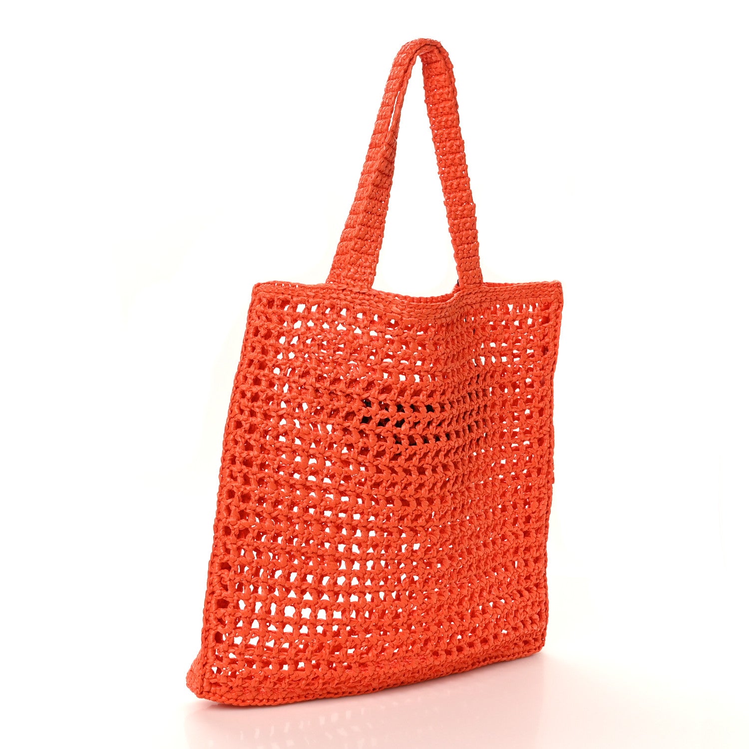 Prada Yarn Raffia Effect Crochet Logo Embroidered Tote Bag Arancio