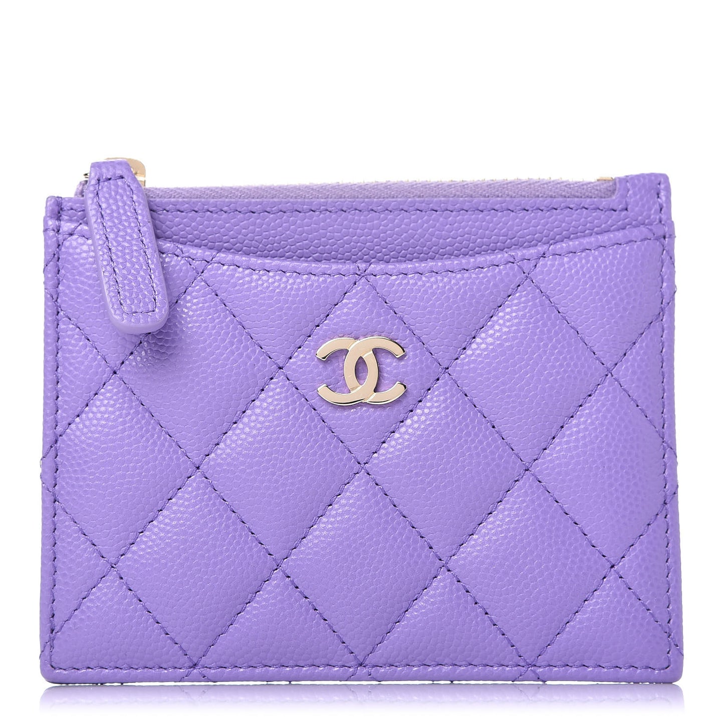 Caviar Quilted CC Zip Card Holder Purple