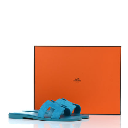 Hermes Suede Goatskin Oran Sandals 35.5 Bleu Thalassa 9 of 9