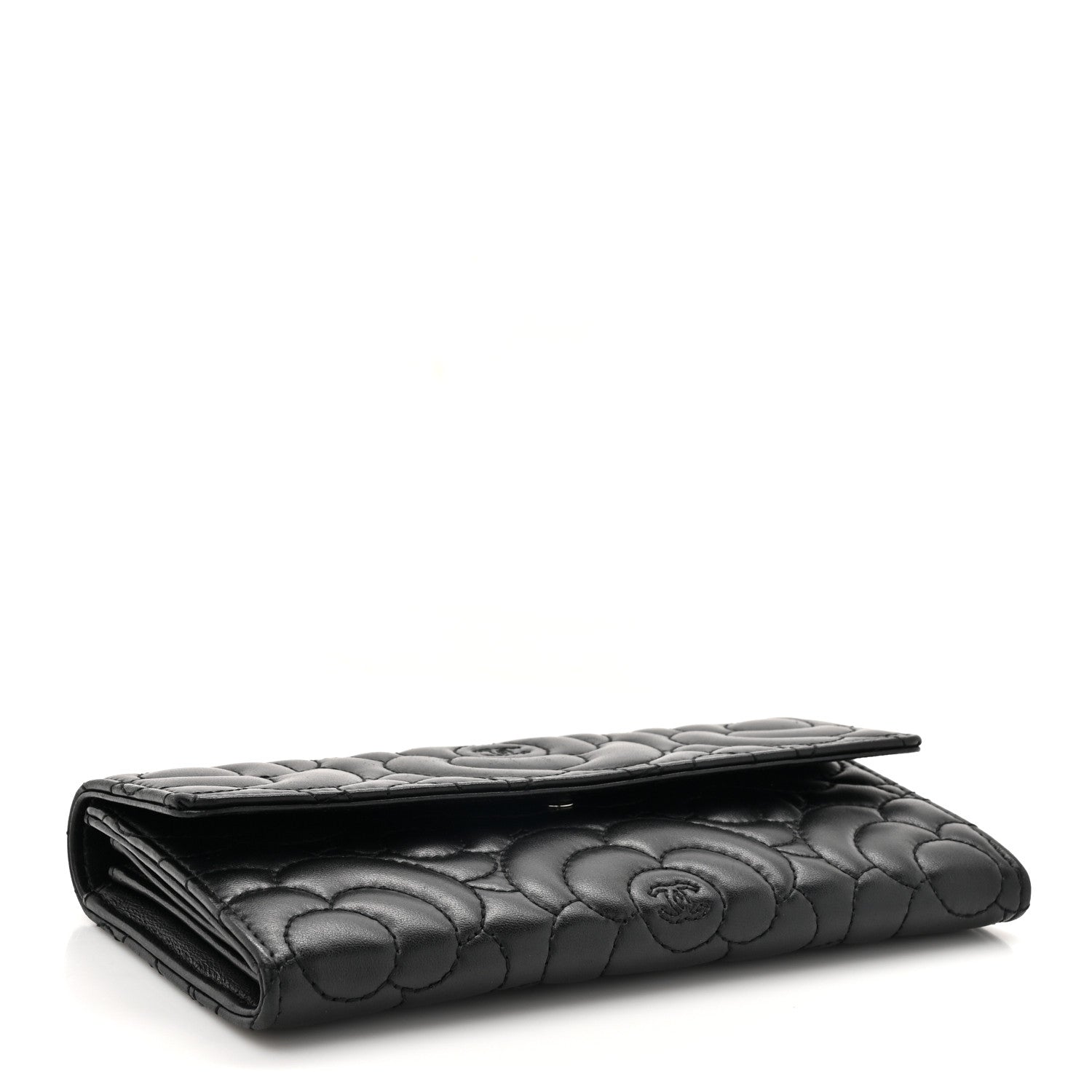 Chanel Lambskin Embossed Camellia Flap Wallet Black 4 of 12