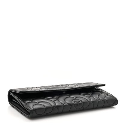 Chanel Lambskin Embossed Camellia Flap Wallet Black 4 of 12