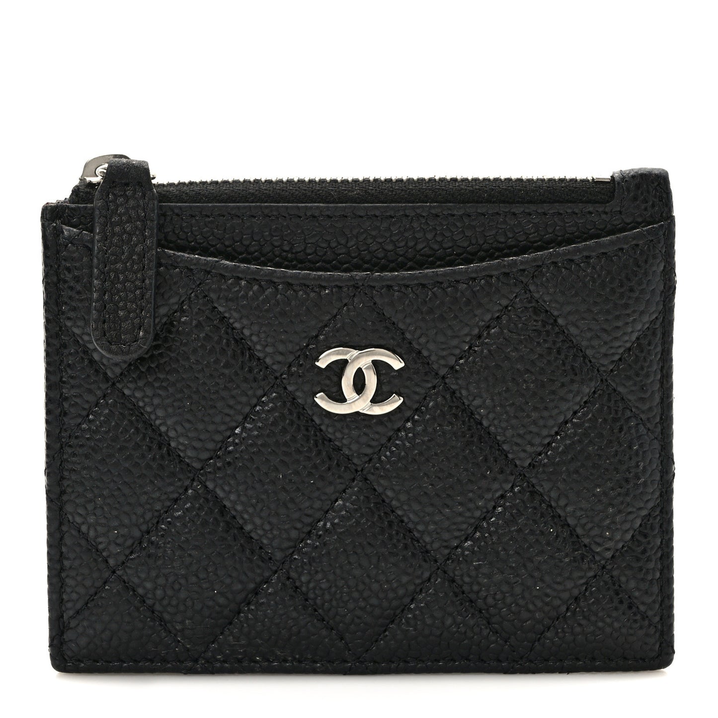 Caviar Quilted CC Zip Card Holder Black