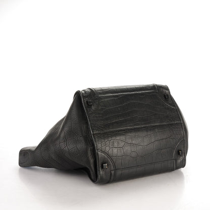 Celine Crocodile Embossed Calfskin Medium Phantom Luggage Black 4 of 13