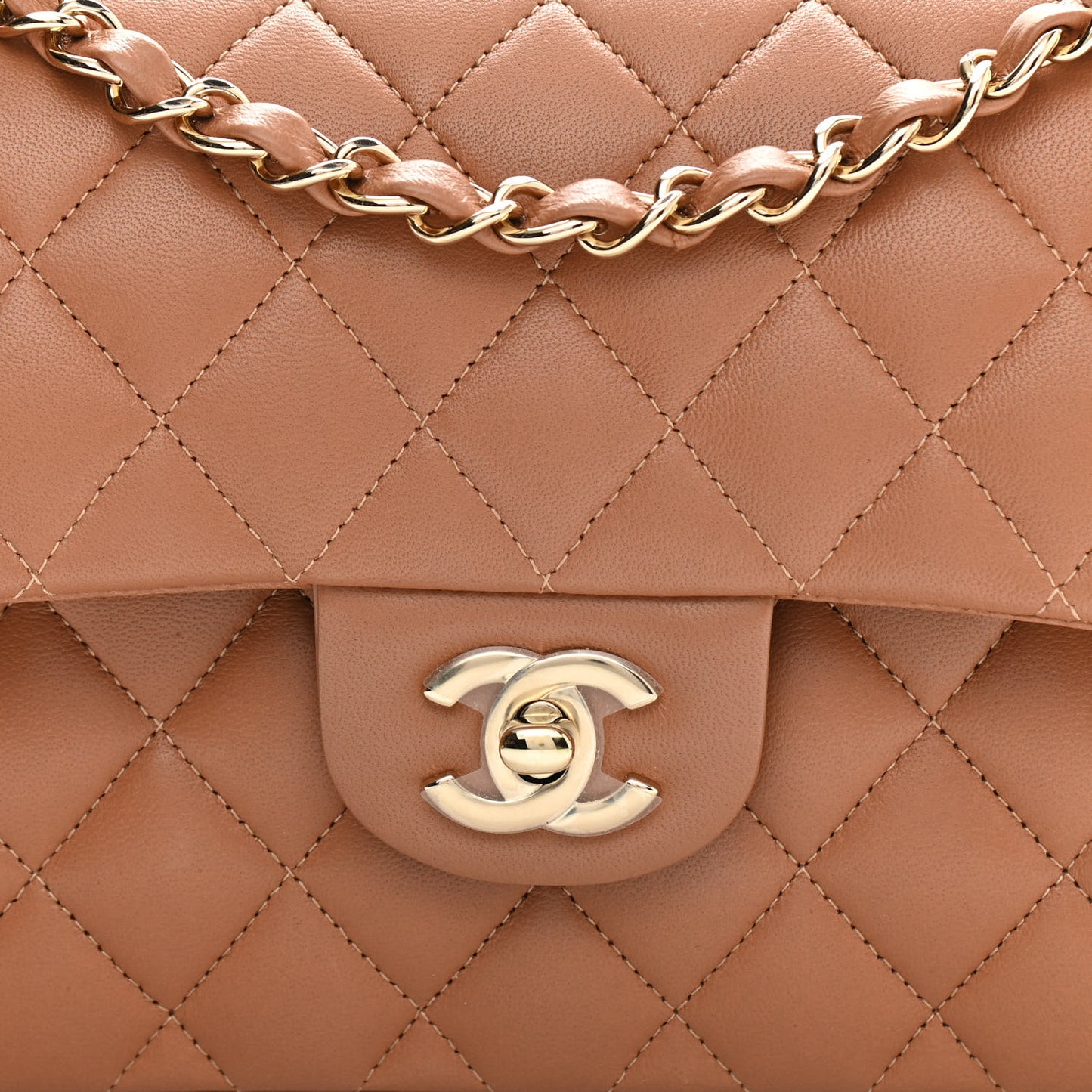 Lambskin Quilted Small Double Flap Brown