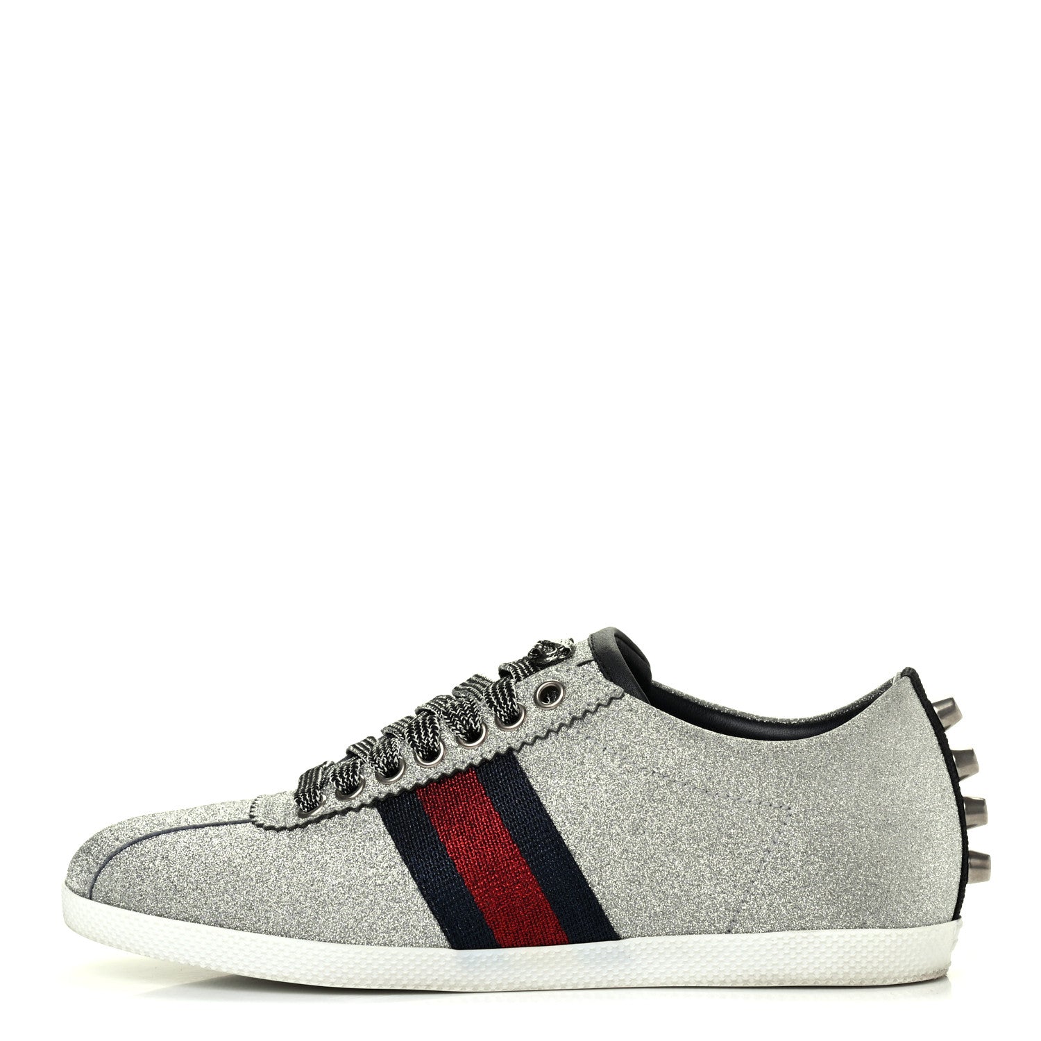 Gucci Glitter Fabric Studded Web Womens Sneakers 36.5 Silver 1 of 11