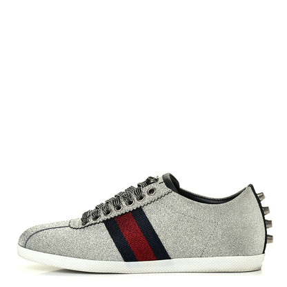 Gucci Glitter Fabric Studded Web Womens Sneakers 36.5 Silver 1 of 11