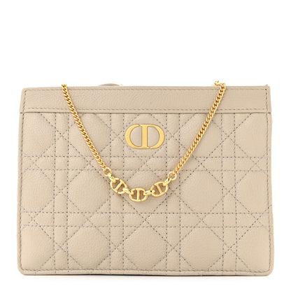 Christian Dior Calfskin Cannage Caro Zipped Pouch With Chain Light Beige 1 of 11