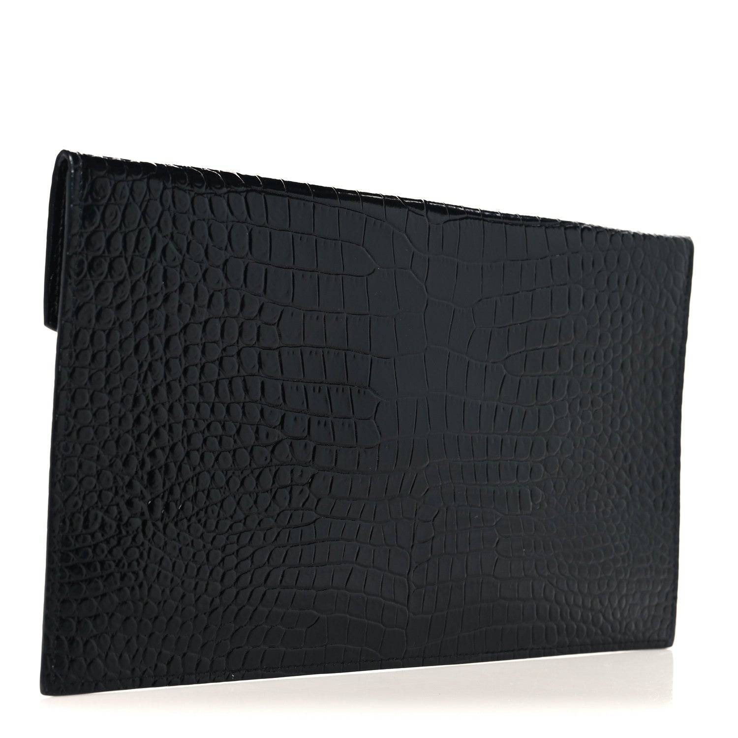 Saint Laurent Calfskin Crocodile Embossed Uptown Monogram Pouch Black 3 of 7