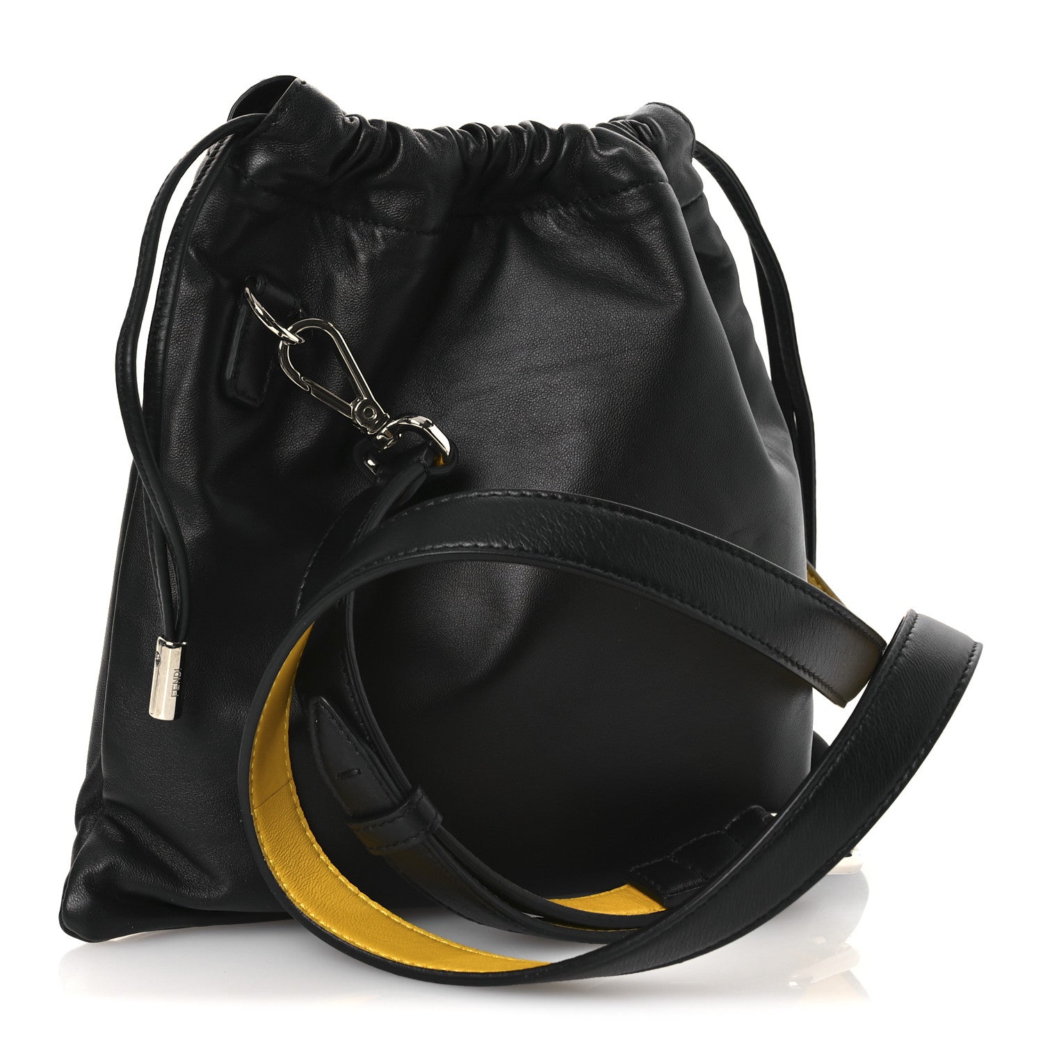 Fendi Soft Nappa Logo Small Drawstring Pouch Bag Black Sunflower 4 of 19