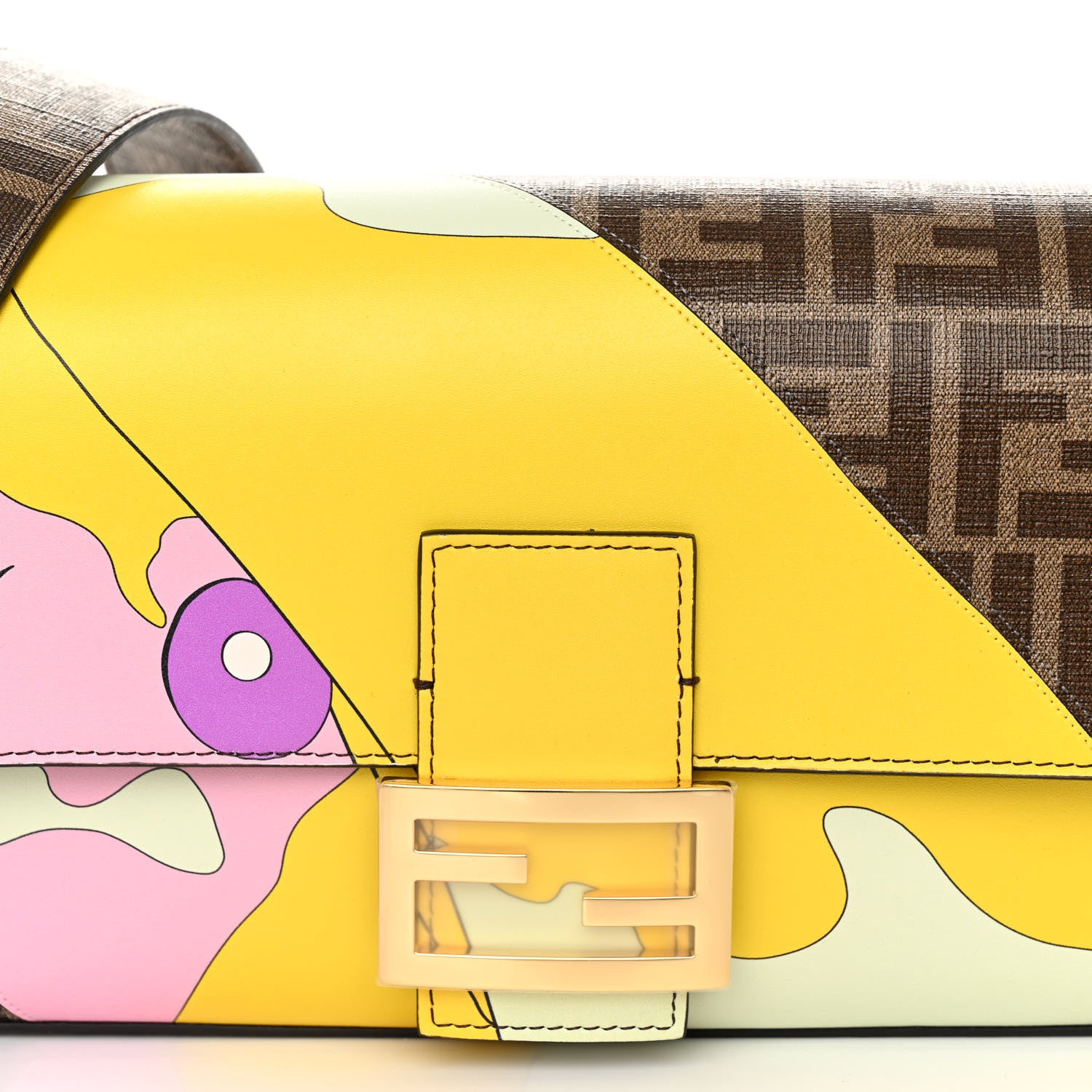 Fendi Glazed Fabric FF 1974 Hairdo Girls Inlay Baguette Mogano Panna Multicolor 7 of 10