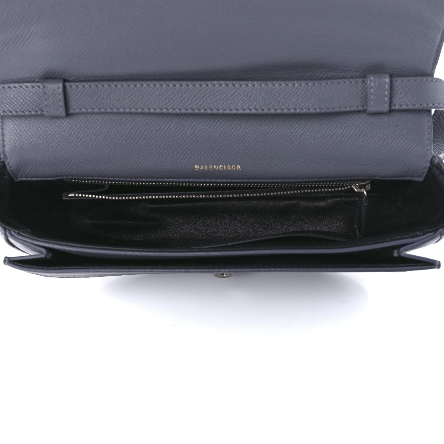 Grained Calfskin Logo S Ville Day Bag Gris Perle Fonce White