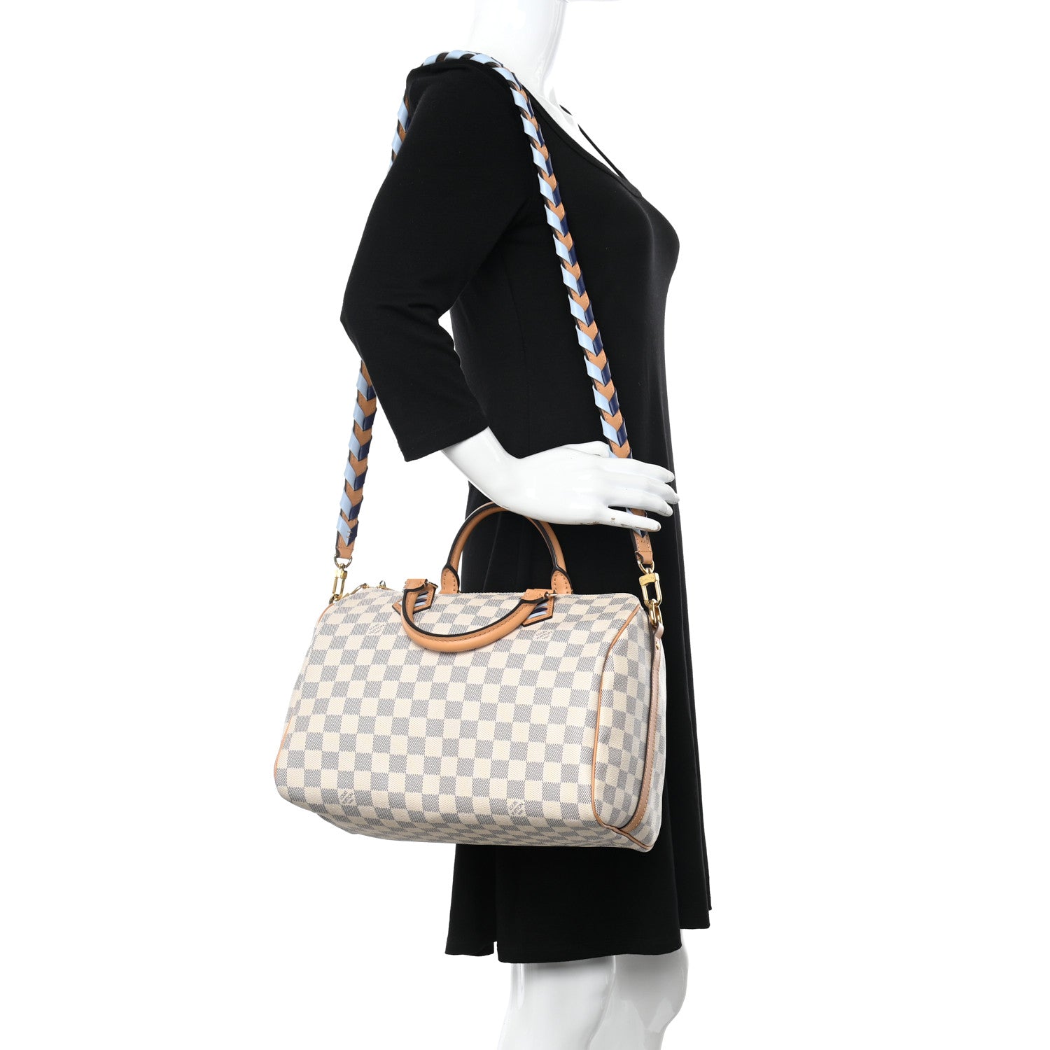 Louis Vuitton Damier Azur Braided Speedy Bandouliere 30 Blue 2 of 9