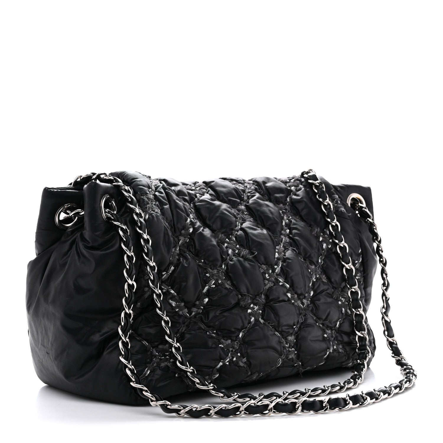 Chanel Nylon Quilted Tweed Stitch Bubble Flap Black 3 of 12