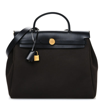 Hermes Military Toile Vache Hunter Herbag Zip Retourne 31 PM Black Ebene 1 of 11