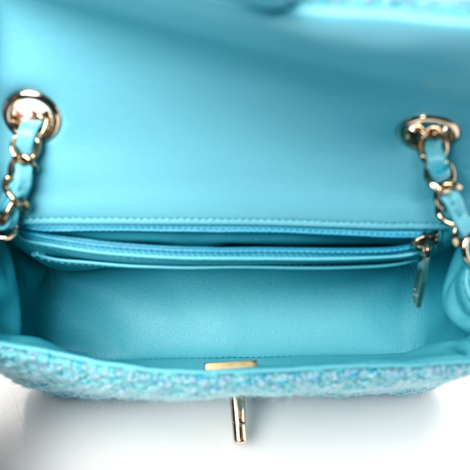 Chanel Wool Tweed Quilted Mini Rectangular Flap Turquoise Light Blue 5 of 11