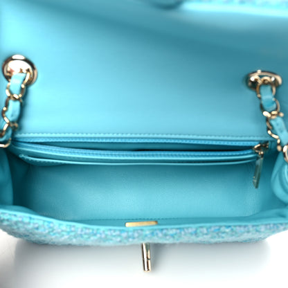 Chanel Wool Tweed Quilted Mini Rectangular Flap Turquoise Light Blue 5 of 11