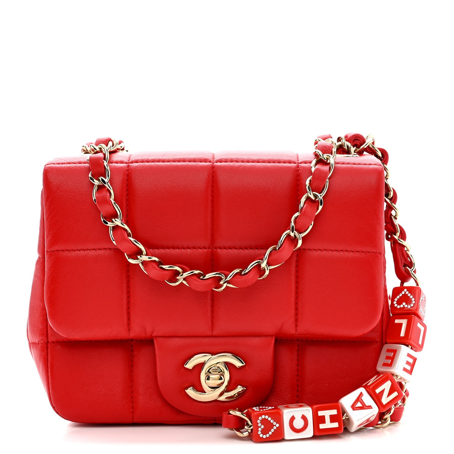 Chanel Lambskin Resin Crystal Square Quilted Monacoco Mini Flap Red 1 of 10