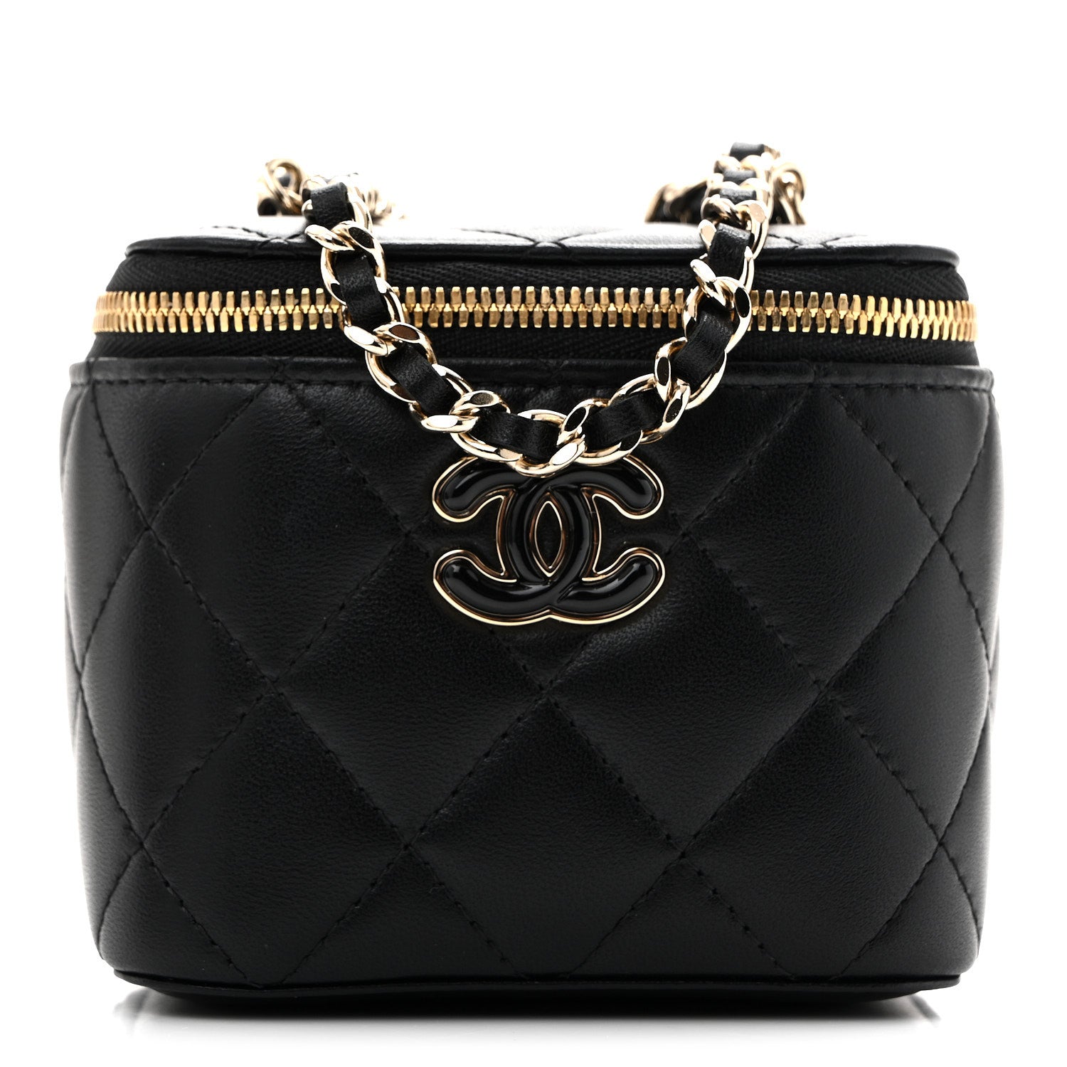 Chanel Lambskin Quilted Mini Enamel Vanity Case With Chain Black 1 of 11