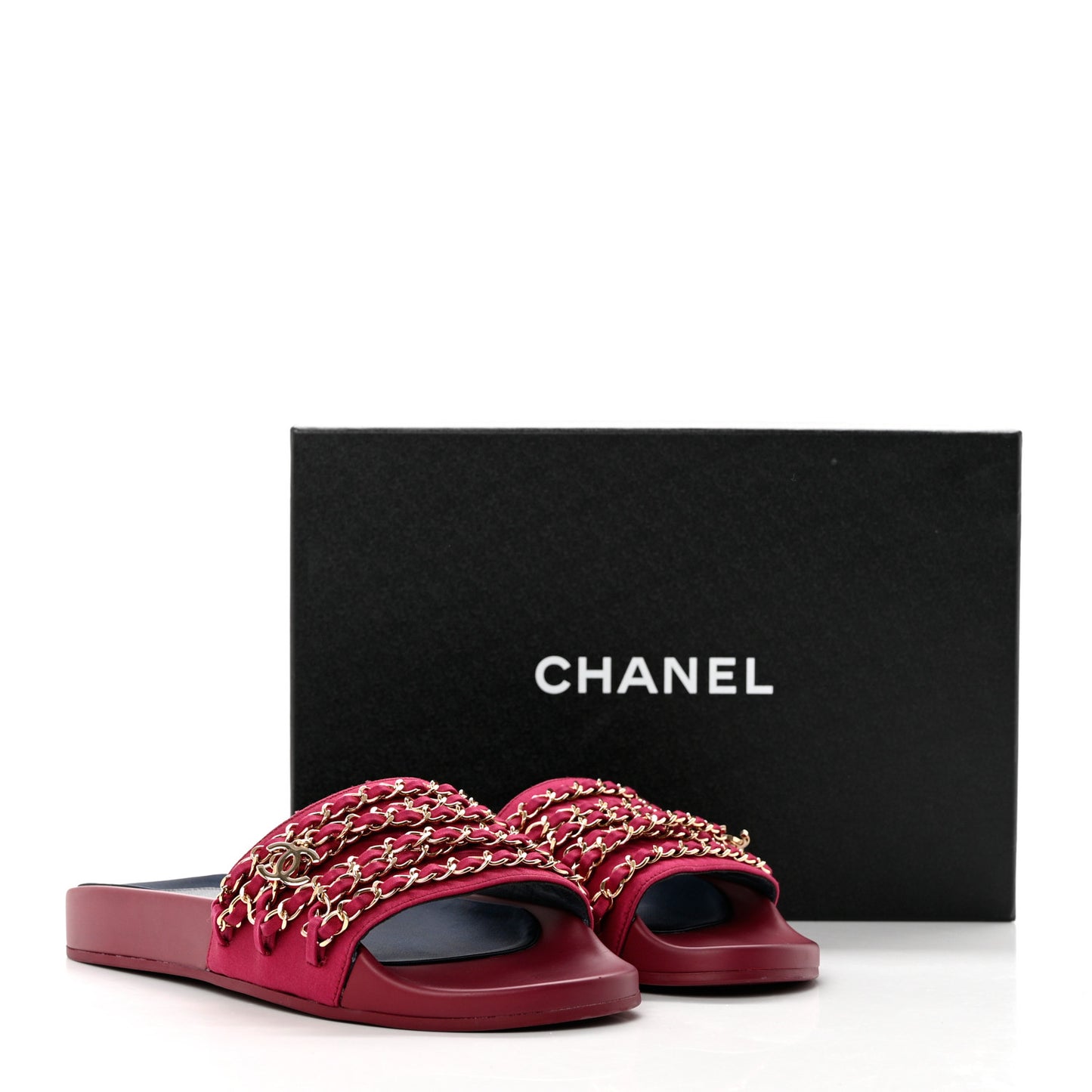 Satin Chain Flat Sandals 39 Dark Fuchsia