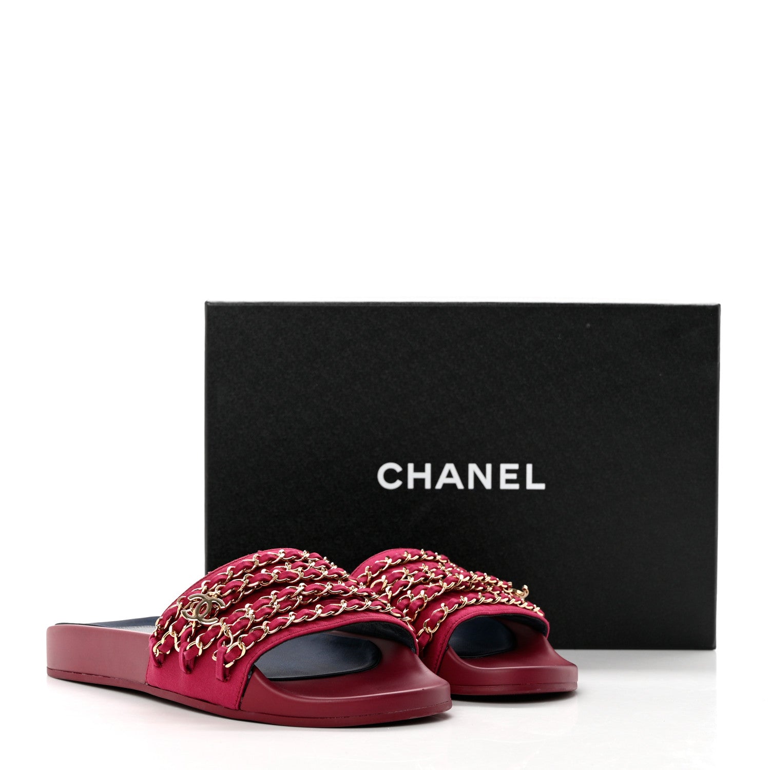 Chanel Satin Chain Flat Sandals 39 Dark Fuchsia 10 of 10