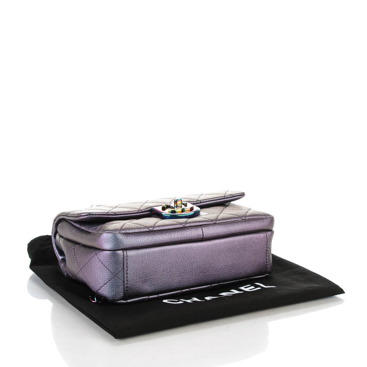 Iridescent Goatskin Quilted Small Double Carry Waist Chain Flap Purple