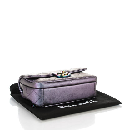 Chanel Iridescent Goatskin Quilted Small Double Carry Waist Chain Flap Purple 4 of 7