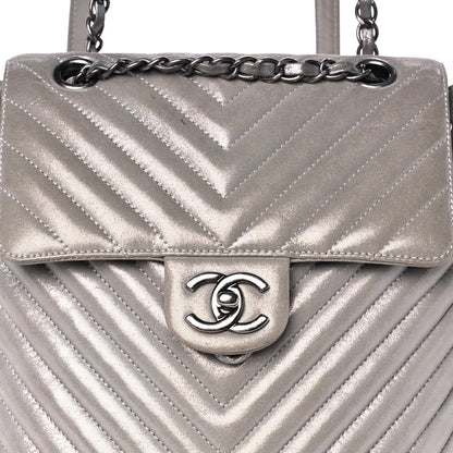 Chanel Metallic Calfskin Chevron Quilted Small Urban Spirit Backpack Silver 9 of 15