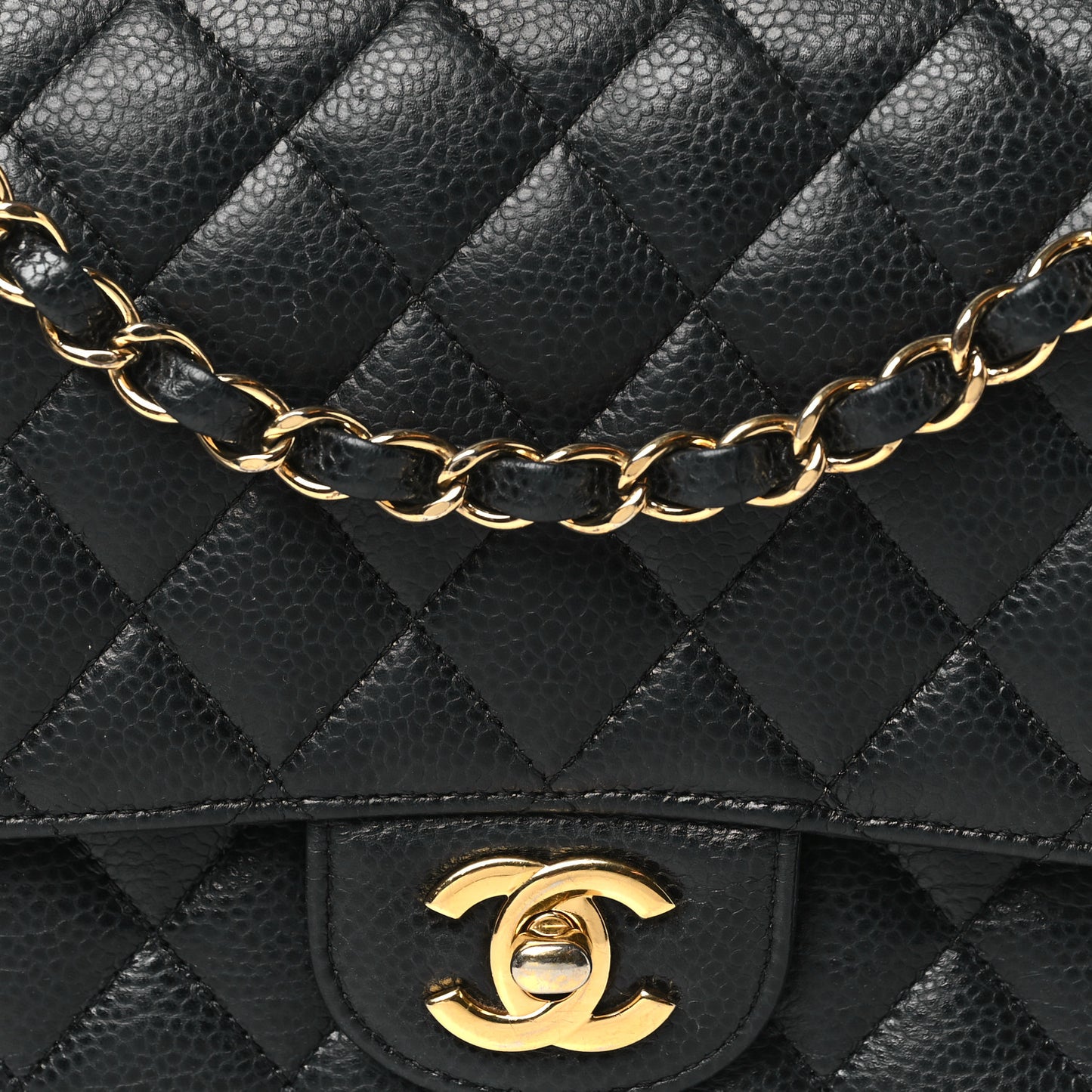Caviar Quilted Medium Double Flap Black
