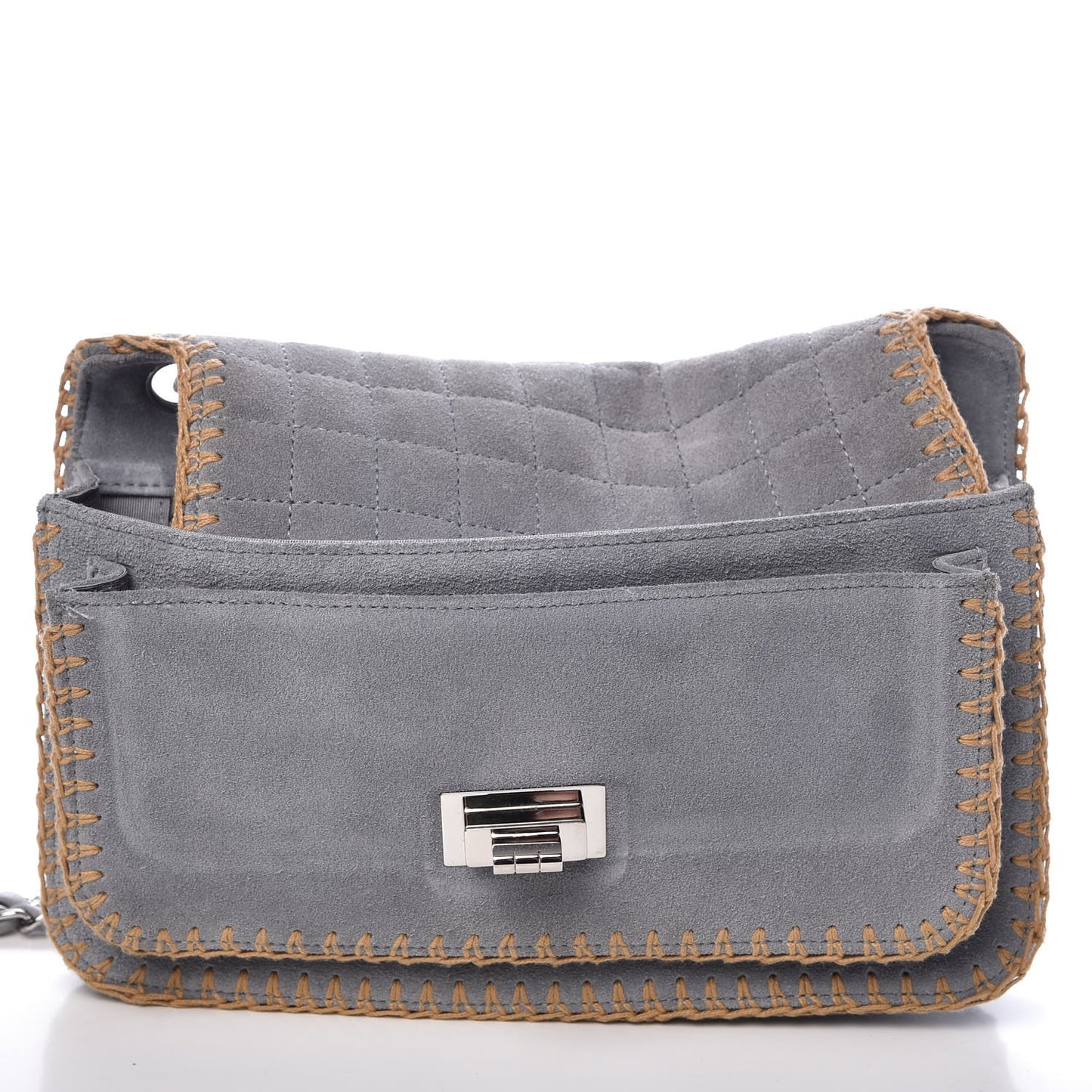 Suede Chocolate Bar Whipstitch Mademoiselle Flap Grey