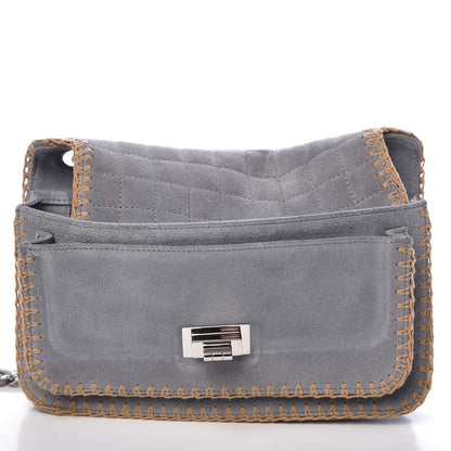 Chanel Suede Chocolate Bar Whipstitch Mademoiselle Flap Grey 8 of 9