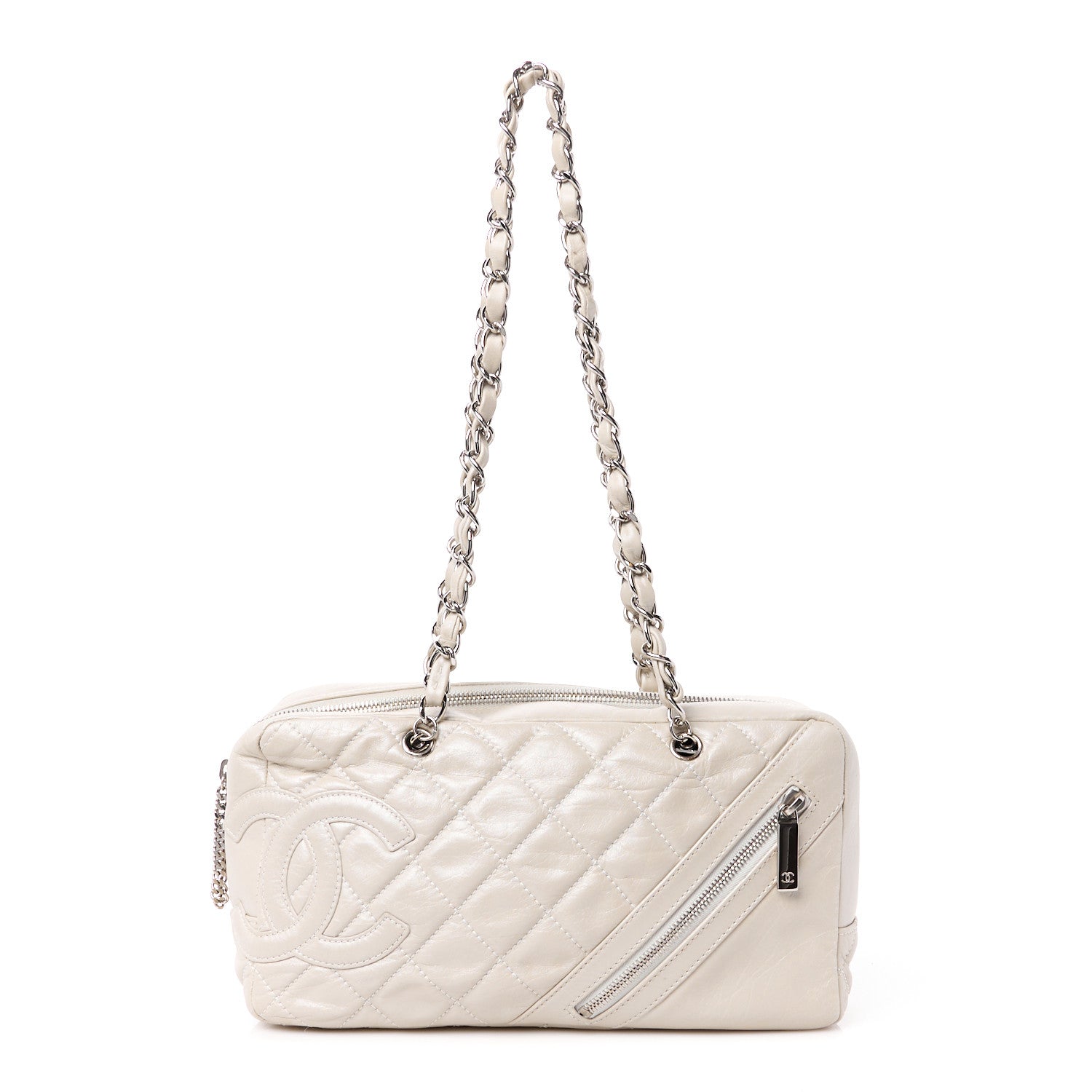 Chanel Aged Calfskin Quilted Cotton Club Bowler Pearl 1 of 10