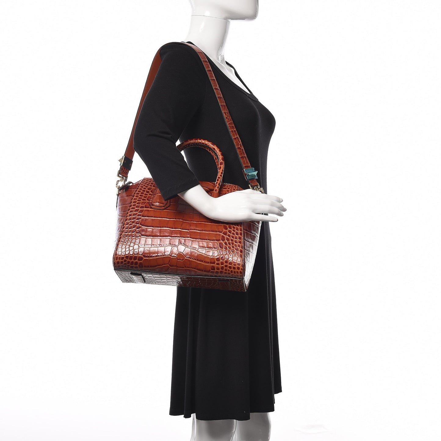 Calfskin Crocodile Embossed Small Antigona Cognac