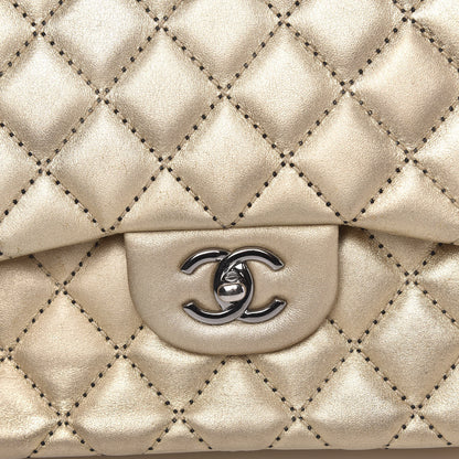 Chanel Metallic Washed Lambskin Quilted Jumbo Double Flap Dark Gold Black 8 of 14