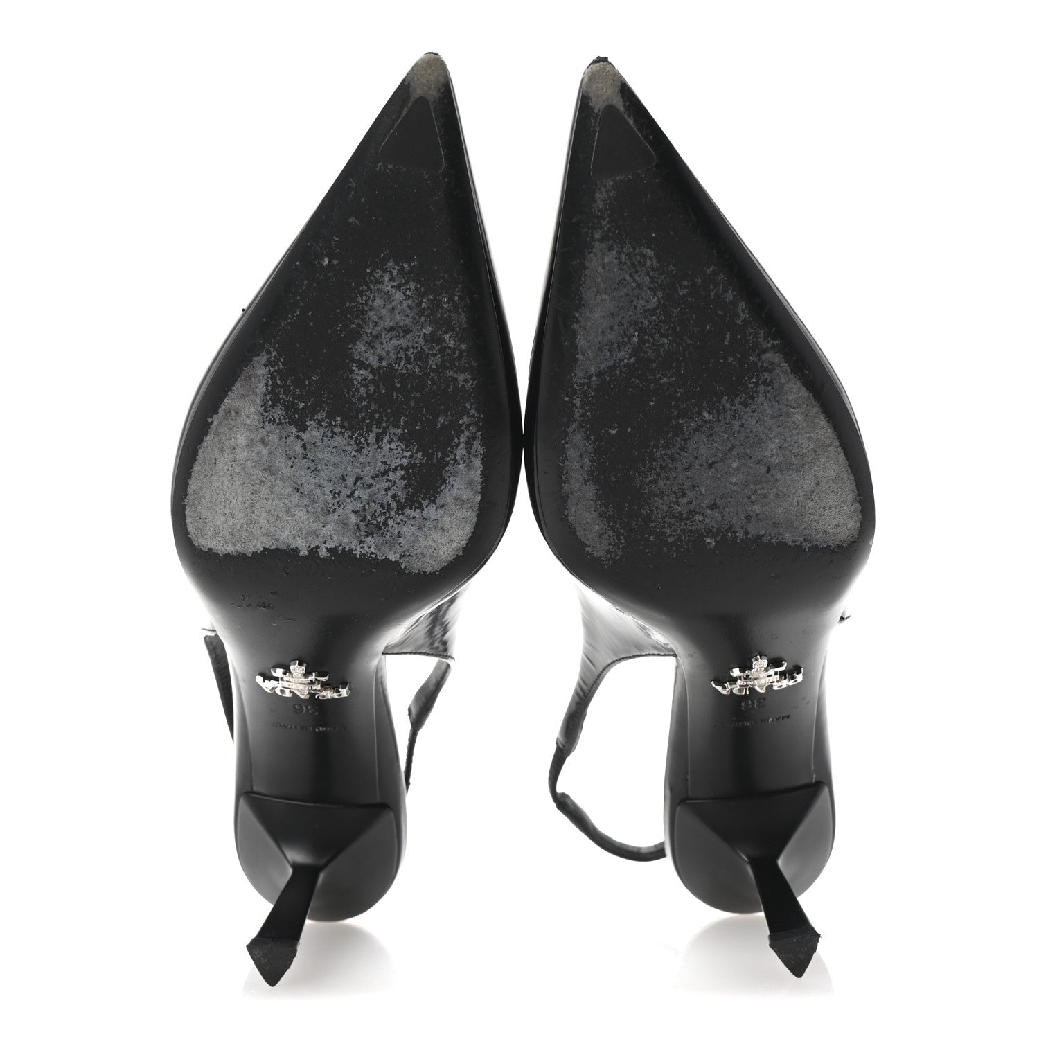 Prada Spazzolato Triangle Logo Pointed Toe 75mm Slingback Pumps 36 Black 6 of 8