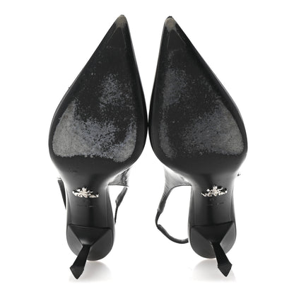 Prada Spazzolato Triangle Logo Pointed Toe 75mm Slingback Pumps 36 Black 6 of 8