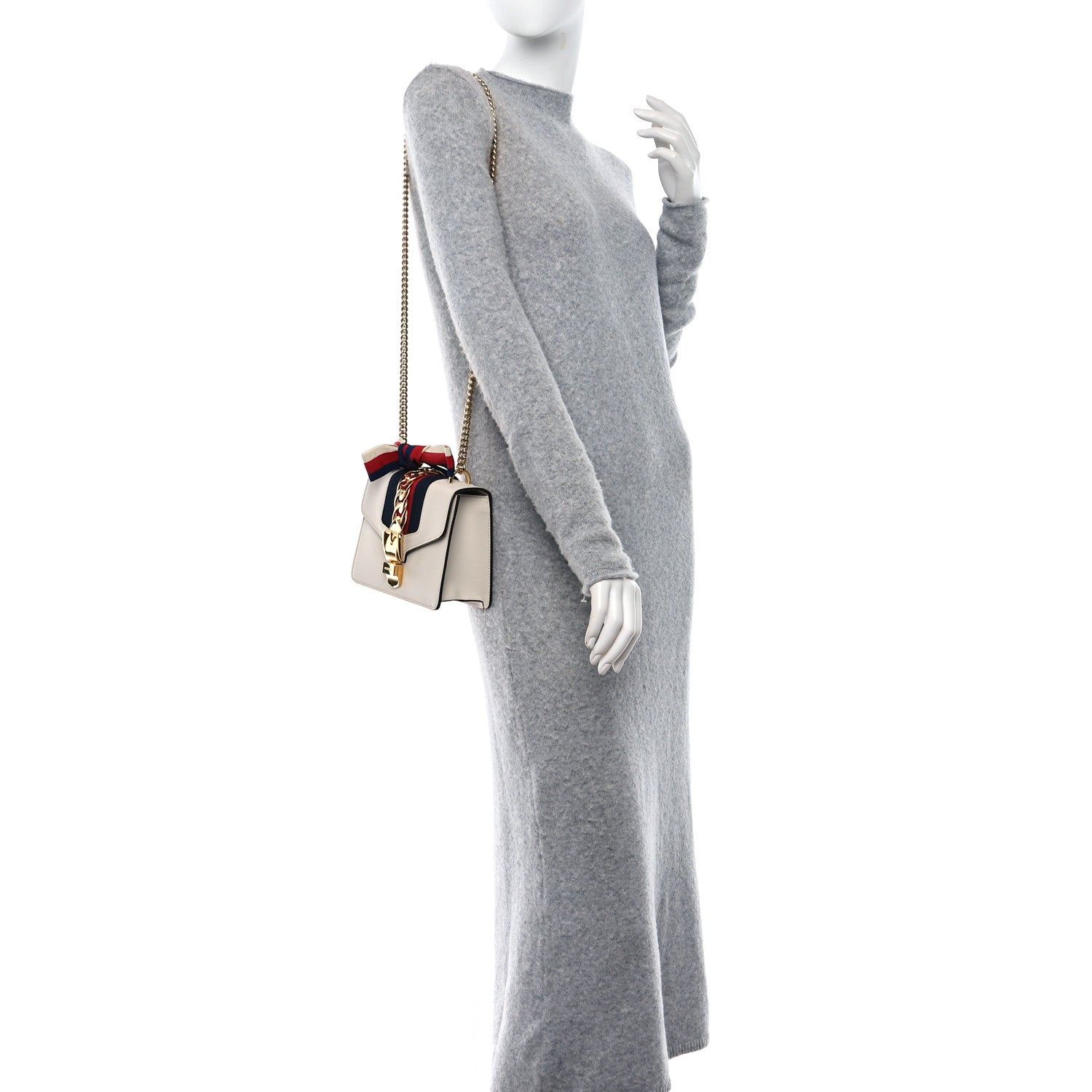 Gucci Calfskin Mini Sylvie Chain Shoulder Bag White 2 of 17