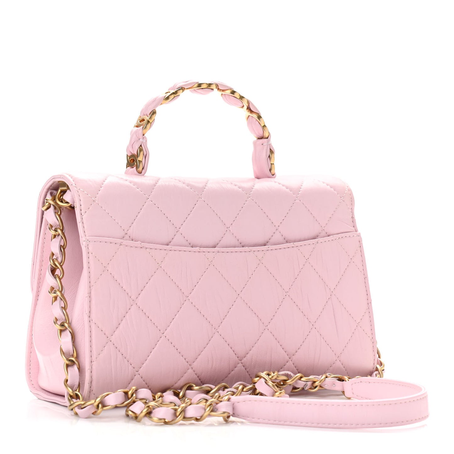 Crumpled Lambskin Quilted Small CC Links Top Handle Flap Light Pink