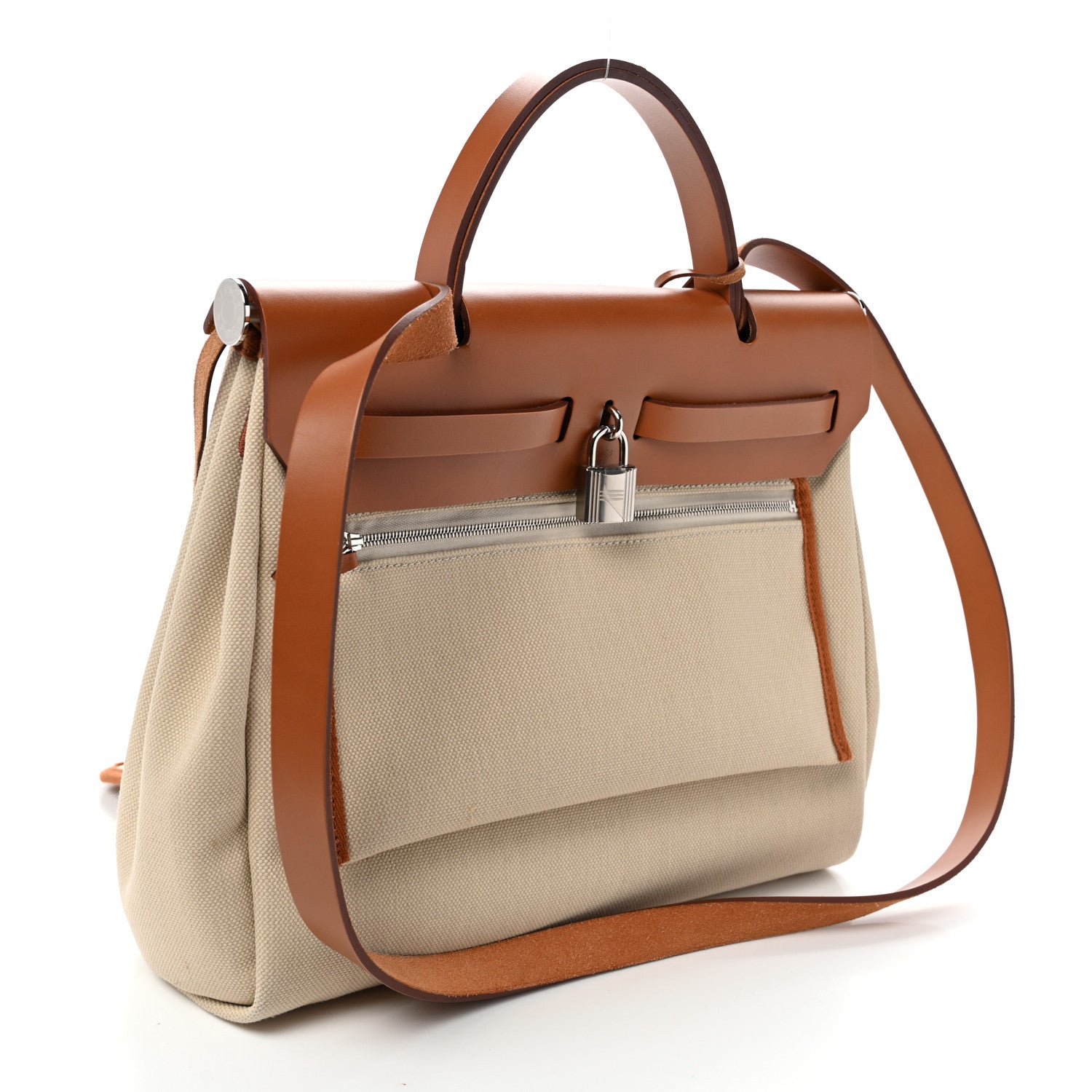 Hermes Military Toile Vache Hunter Herbag Zip Retourne 31 PM Beton Fauve 4 of 11
