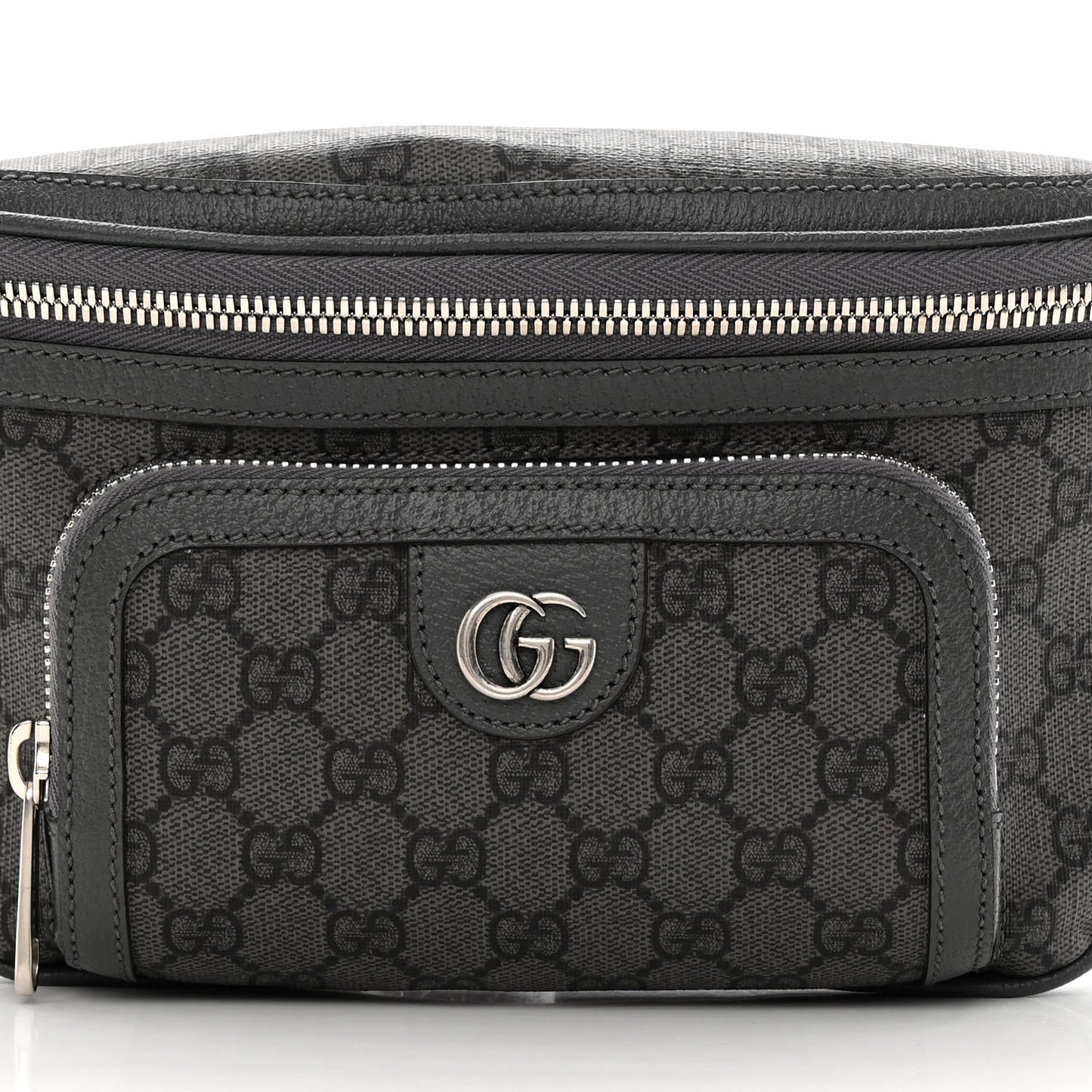 GG Supreme Monogram Textured Dollar Calfskin Ophidia Belt Bag Grey Black Graphite Grey